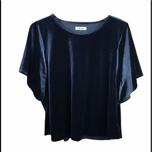 Madewell blue velvet butterfly sleeves blouse
